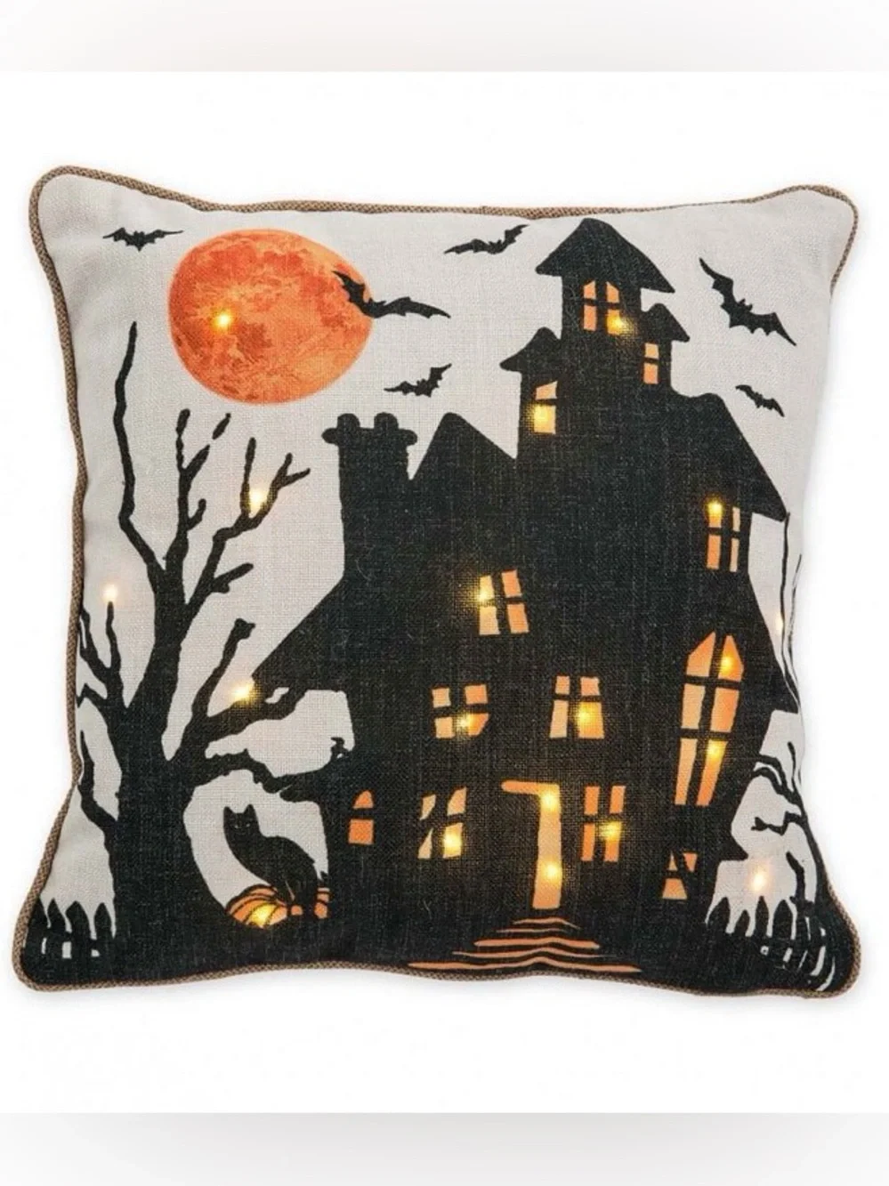 🦇🎃 Michael’s Halloween Light Up Haunted House Throw Pillow 🎃🦇
